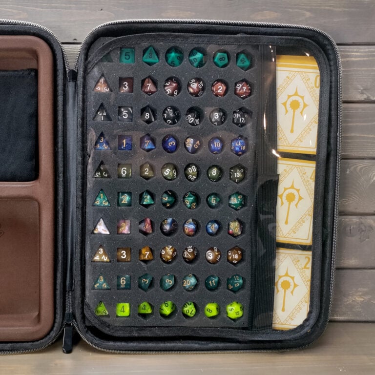 Foam display of 10 sets of dice and cards. Holds 70 dice.