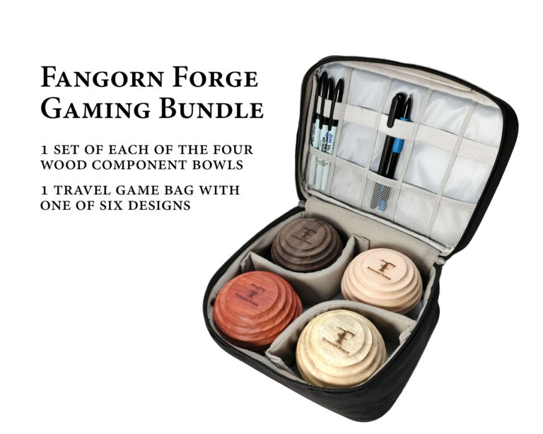 Fangorn Forge Gaming Bundle includes 4 sets of component bowls and one travel game bag