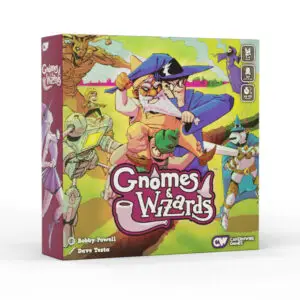 Gnomes and Wizards board game box showing the front cover artwork on a clean background