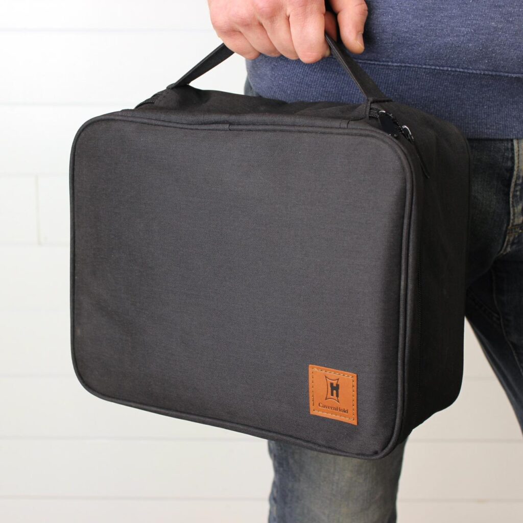 Outside of the Keep bag being held by the fabric handle