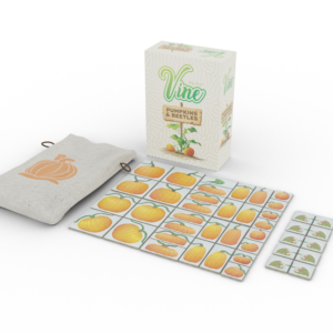 Vine Pumpkins and Beetles expansion box with included tiles and drawstring bag displayed together