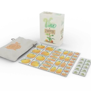 Vine Pumpkins and Beetles expansion box with included tiles and drawstring bag displayed together
